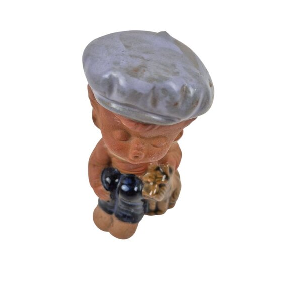 Vintage Figurine Stoneware Boy Dog Cap Hand Painted Collectible Decor - Picture 3 of 10